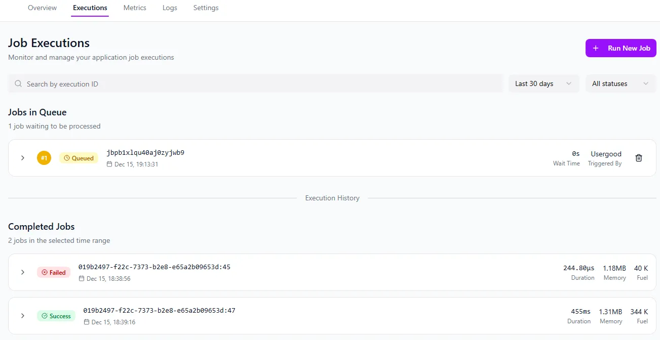 Application Executions Queue