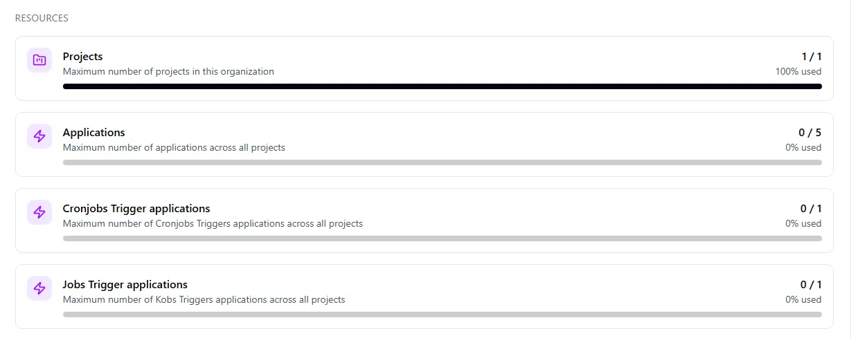 Organization resource limits